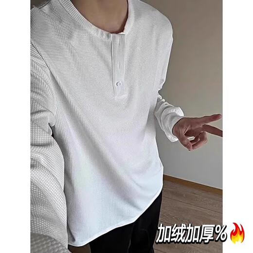 
Jian Xingheng black American Henry neck long-sleeved T-shirt men's spring waffle sweatshirt plus velvet thickened inner base shirt winter black plus velvet 1381 [High quality] L Recommended 100-120 Jin [Jin equals 0.5 kg]