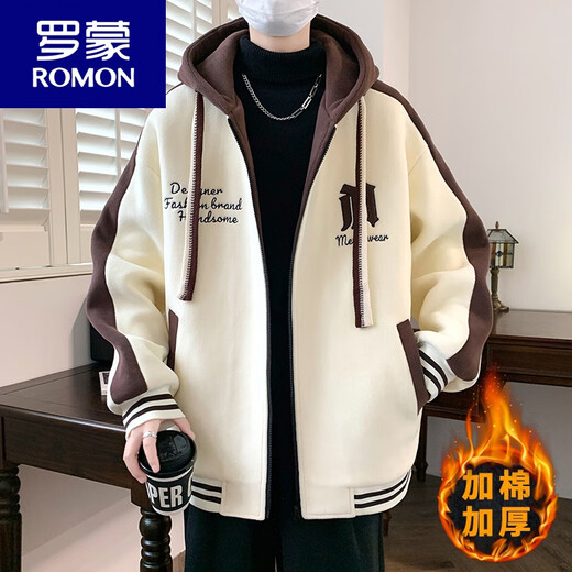 ROMON (ROMON) 13-year-old junior and high school student coat thickened cotton coat 12-year-old 15-year-old boys handsome autumn and winter clothing 14-year-old children's baseball uniform jacket 434 rice white (cotton) quality assurance thickened XL recommended 120-140 Jin Jin equals 0.5 kg
