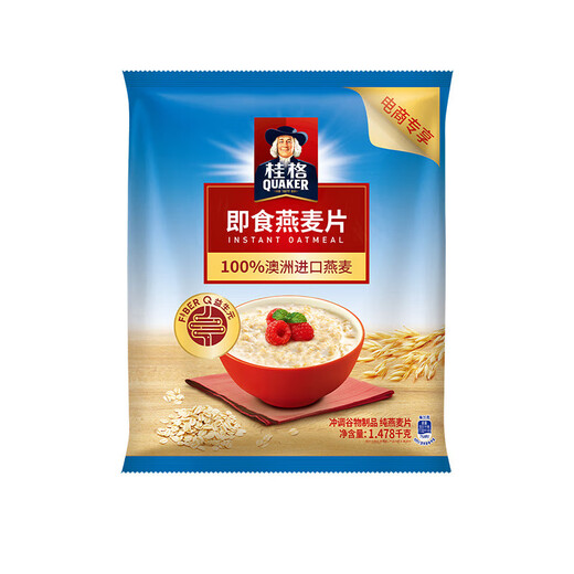桂格即食燕麦片1000g/1478g 无蔗糖膳食纤维即食纯燕麦片早餐代餐饱腹 1.478kg/袋+1kg/罐