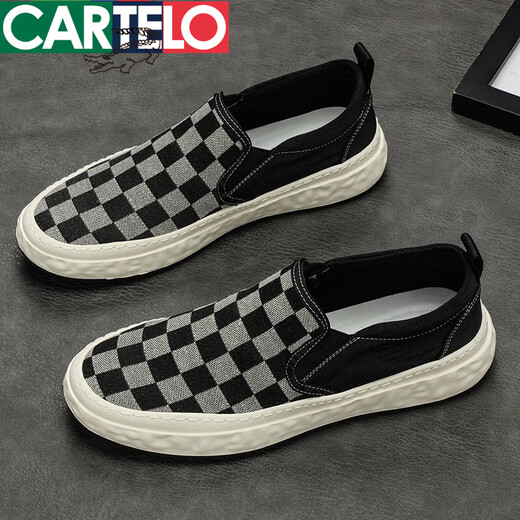 Cardile crocodile chaussures en toile à enfiler chaussures d'été respirantes paresseuses chaussures de haricots à la mode japonaise chaussures en tissu décontracté mocassins en damier 9227 blanc vert 39