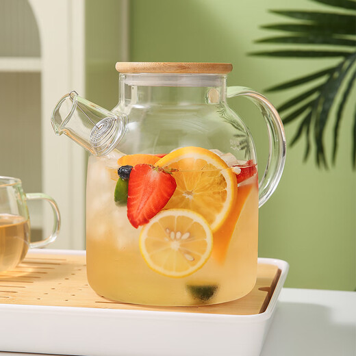 Platinum high borosilicate glass teapot large capacity household teapot cool white boiling cold water kettle stove cooking teapot bamboo lid teapot-1800ml