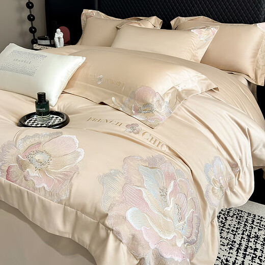 Mercury Series Light Luxury 200 Count Class A Long Staple Cotton Four-piece Set Pure Cotton Skin Friendly Sheets and Quilt Covers European Style Naked Sleeping Cotton Bedding Dell-Starry Blue 1.8 Meter Sheet Style Suitable for Quilt Core 200x230