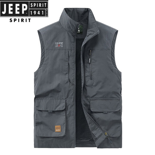 JEEP SPIRIT吉普男士马甲春秋季新款户外工装马夹休闲大码运动中年背心外套 677黑色 3XL (156-170)
