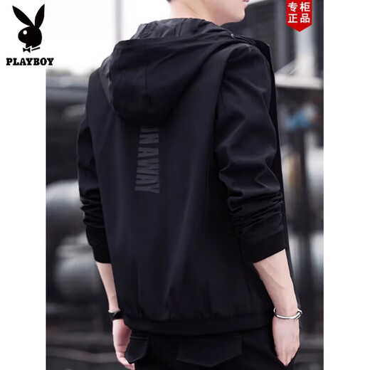 Playboy Spring and Autumn Thin Men's Jacket Coat Casual Sports Suit Outer Men's Baseball Uniform Hooded Autumn and Winter Velvet Jacket #Gray XL Recommended 115-130Jin Jin equals 0.5 kg