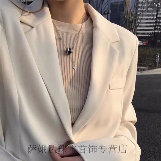 KLUCK Gold Store Model S925 Silver Little Red Man Necklace for Women with Small Waist Charity Model Non-Fading Black Ceramic for Men and Women Little Red Man Ceramic Necklace (White Gold)