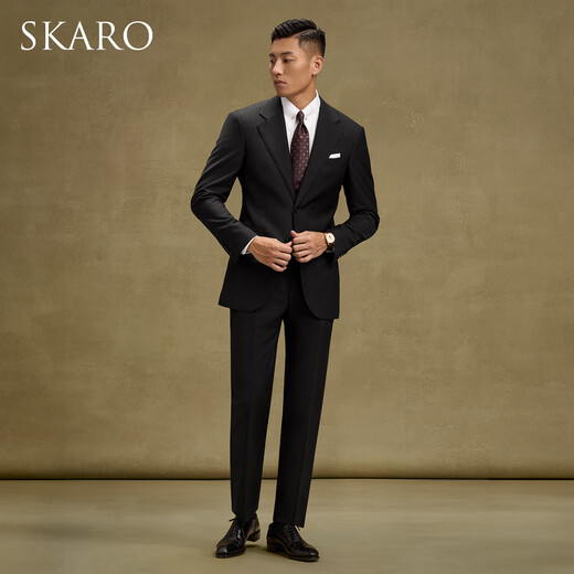 SKARO Australian pure wool herringbone pattern suit men's high-end business professional formal suit black herringbone pattern SKG1511A size 46 top and trousers size please note