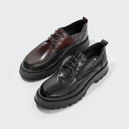 Belle pleated business shoes for men's new genuine leather thick-soled formal lace-up leather shoes A1422AM4 pre-sale Black-Single 39 (245mm)