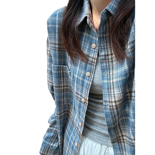 裴诗妍蓝色磨毛格子衬衫男款长袖秋冬季加绒加厚美式复古通勤风衬衣外套 c9734黄格 加绒 M  95-115斤可穿