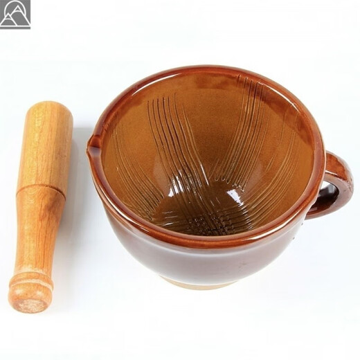 Meikejie Hunan Restaurant old-fashioned hammering bowl with mallet home medium-sized garlic pounder ceramic garlic pounding pepper preserved egg thunder grinding 15.5cm large hammering bowl with beech wood pounding stick