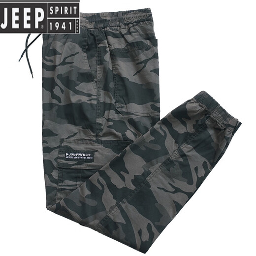 JEEP SPIRIT春夏秋弹力裤子男宽松百搭潮流束脚迷彩工装休闲裤劳保工作裤男装 829款军绿色夏装薄款 四兜 束脚 190号(180斤-200斤)4XL