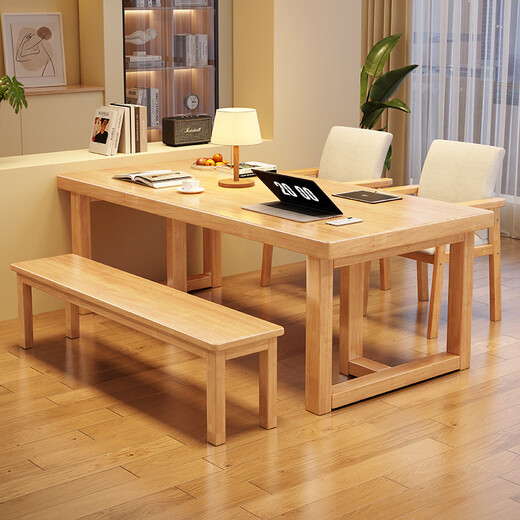 Yaqu full solid wood Zhuozi living room large long desk home dining table integrated workbench widened large board study desk writing desk C9902 ivory white single table 140x80x75cm [desktop 65mm]