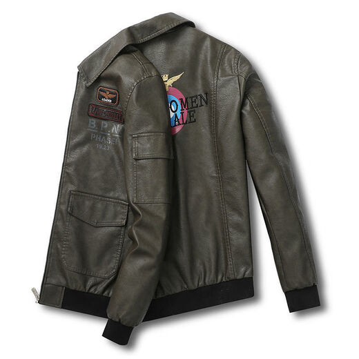 Manxinan new winter velvet thickened leather jacket to keep warm and slim fit Korean style trendy aircraft embroidered motorcycle jacket men's fur integrated XY-8811 black thin section 2XL recommended 140-155Jin Jin equals 0.5 kg