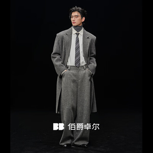 Piaget Zall wool coat 100% men shoulder pad long goose down lining commuter coat men 2025 autumn and winter new moon night black regular - no lining L (175)