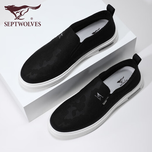 Seven Wolves men's shoes casual shoes summer lightweight canvas shoes men's casual cloth shoes thick sole anti-odor lazier shoes 9443 black 40
