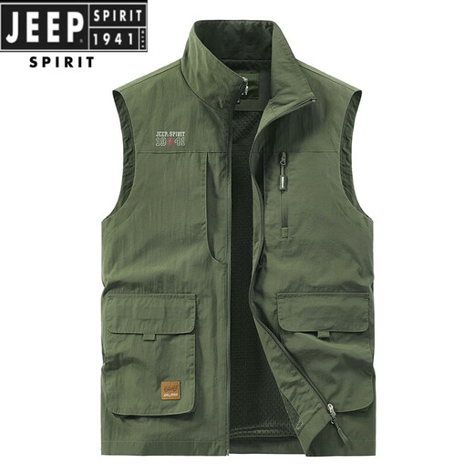 JEEP SPIRIT吉普男士马甲春秋季新款户外工装马夹休闲大码运动中年背心外套 677黑色 3XL (156-170)