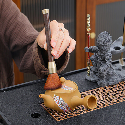 Yunxu Wukong Tea Ceremony Six Gentlemen Set Kung Fu Tea Set Complete Collection of Tea Clips Tea Scrapers Tea Knives Tea Cup Holders Tools Tea Making Accessories Wukong Bronze Gold Tea Ceremony Ebony Six Gentlemen 9 Pieces