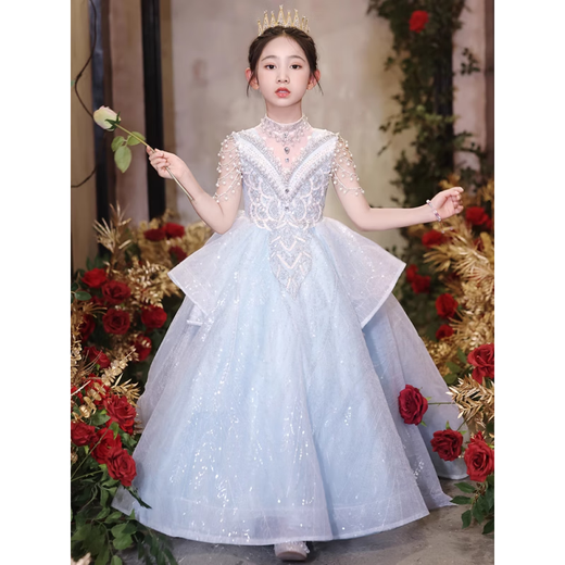 格素凡儿童礼服轻奢小众婚礼花童走秀演出服女童公主裙生日宴会钢琴演奏 主图款 140