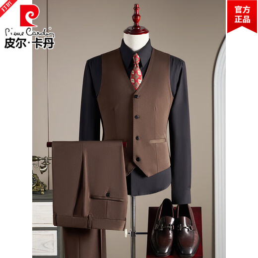 Pierre Cardin double-breasted wool suit men's suit business formal high-quality slim plus size groom's wedding suit three-piece black suit + trousers + vest 2XL (140-155Jin Jin equals 0.5kg)