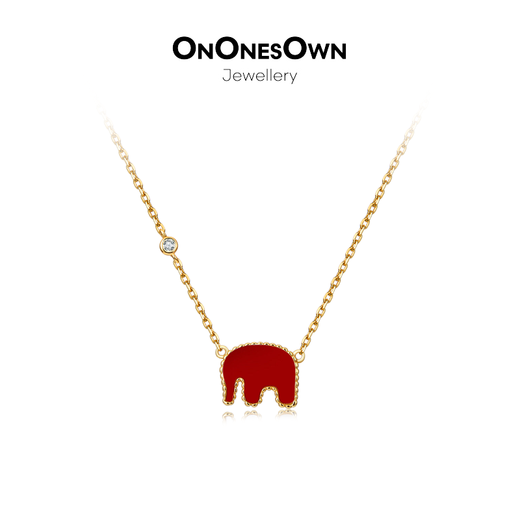 Mu Qian ONONESOWN baby elephant necklace 925 silver plated 18k gold red agate pendant New Year girlfriend gift gold/red agate