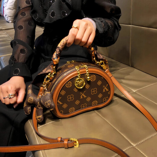 ESDS Hong Kong Marke Echtes Leder-Frauenbeutel leichte Luxus 2025 Neue, vielseitige Mini-Frauen-Handheld Small Round Bag Single-Shoulder Crossbody Bag NK/Farbblock (Theken Geschenkbox Set)