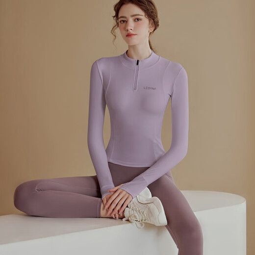 LULUUVTTOH Half zipper with chest pad yoga clothes women's tight long-sleeved sports tops T-shirt running Pilates training fitness clothes Purple S Recommended 95Jin Jin equal to 0.5kg or less