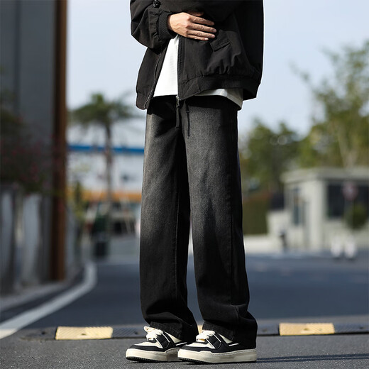 MAYBEYOND牛仔裤男夏季宽松直筒裤子男美式休闲阔腿长裤 MA74黑灰 2XL