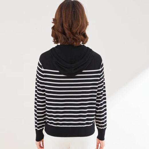 Pash Greater Hoodie Frauen 100% Wolle 25 Frühling neuer Kapuzenstreifen Top Strick Sweater PR-1047 Weiß L.