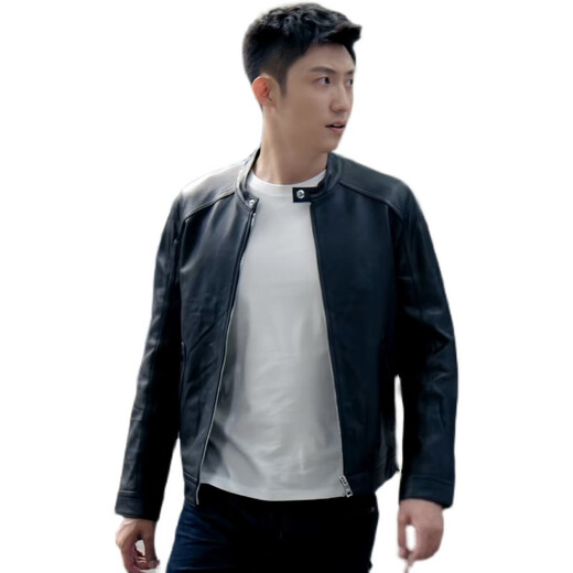 Customized He Came from the Fire Lin Luxiao and Huang Jingyu's same style leather motorcycle black stand-up collar leather jacket for men Huang Jingyu stand-up collar leather jacket 2XL