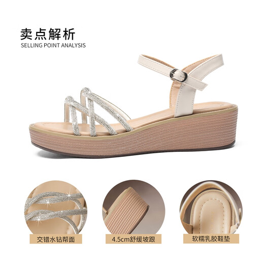 ZHR Keilsandalen für Frauen, dicke Sohlen, Frauenschuhe, schlank und dünn, mit Strasssteinen, bequeme Außenschuhe für Frauen, AY137 Champagner 37