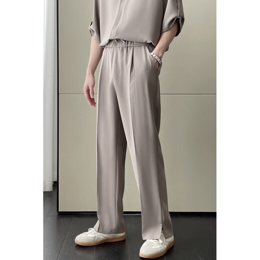 
Fearless Forward (GQWWQX) summer ice silk suit men's fashionable casual shirt straight pants two-piece set handsome and versatile K683 black M