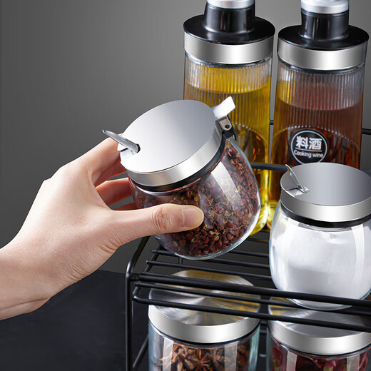 Baijie glass oil pot seasoning box set 14 pieces (with storage rack) salt bottle seasoning bottle seasoning rack seasoning bottle