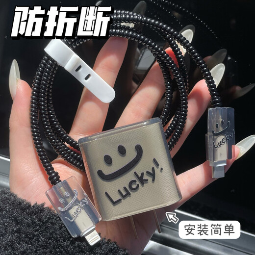 Lingyou Chuanghuo Data Cable Protection eignet sich für Apple iPhone15 Promax-Ladung Wickler 18/20W schnelles Lade-Anti-gebrochener Doppel-Typ-C-Softschale 14/13/12 iPad [lächelnde Gesicht] Black-Set-2m Data Cable