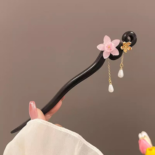 Red makeup flower hairpin for women, high-end Chinese style classical wooden hairpin, cheongsam accessories, updo hair ornaments, Christmas gifts, C1Y301 cherry blossom hairpin, 1-piece set