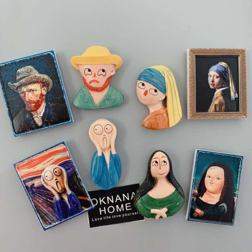 3d立体名画磁吸装饰油画搞怪创意磁贴树脂手绘吸铁石复古冰箱磁吸 名画6件套【带框】先到先得 新款上市活动仅剩684