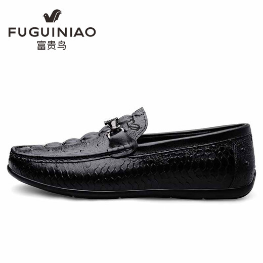 Fugui Bird Herrenschuhe Sommerzehen Schicht Cowide Business Casual Crocodil Muster Mütze weiche Sohle atmungsaktiven leichten Fahren lässige Schuhe Herren schwarzes Muster Yulin Fg9920 38