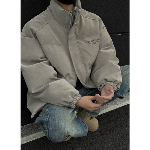 Nying Matte Pu Cotton Jacket Herren neuer Winter American Modemarke Muschi verdickte warme Baumwolljacke mit losen Kragen dunkelgrauem XL (130-150jin [Jin entspricht 0,5 kg])