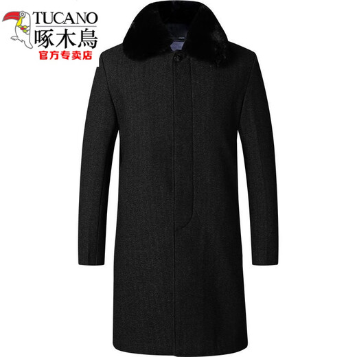 Woodpecker (TUCANO) middle-aged and elderly men's coats with velvet and thickened men's clothing, middle-aged winter clothing, father's clothing, long cotton clothing, grandfather's coat, extra long + fur collar 175/L125Jin Jin is equal to about 0.5 kg