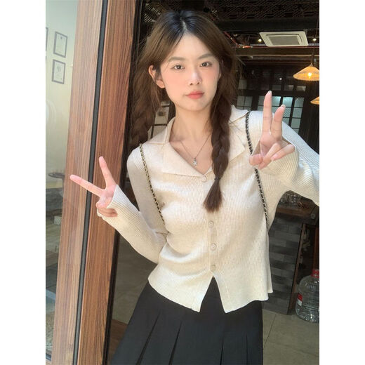简方位法式翻领长袖针织开衫女秋冬2025新款小众设计感修身打底短款上衣 9926黑色 5XL s 建议80-95斤穿