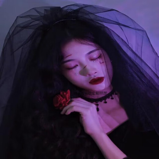 Mays Will retro Halloween black veil mesh organza goth dark party cos writing photo birthday gift lover black double layer nude gauze 60-80 hairpin style