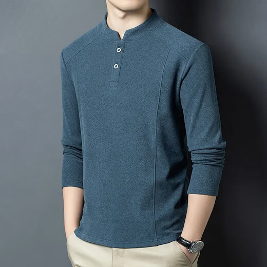 ROMON autumn and winter double-sided German velvet bottoming shirt men's Henry collar trendy versatile long-sleeved T-shirt stand-up collar sweatshirt men's clothing black M 100-115Jin Jin equals 0.5 kg