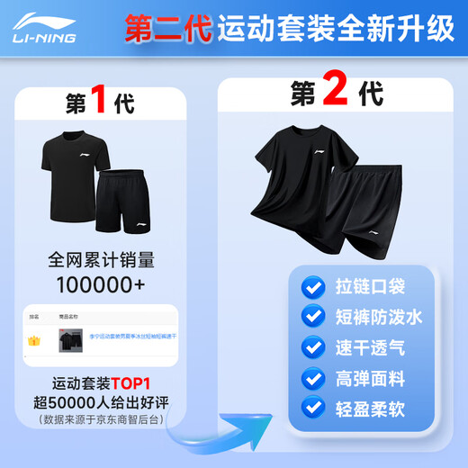 
Li Ning sports suit men's summer ice silk quick drying clothes shorts shorts running T-shirt badminton clothes fitness basketball uniform