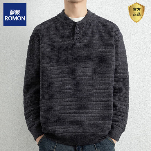ROMON Henry collar sweater for men in autumn and winter, new thickened warm sweater for men, three-button inner base layer, dark gray M, about 95-115 Jin Jin equals 0.5 kg, can be worn