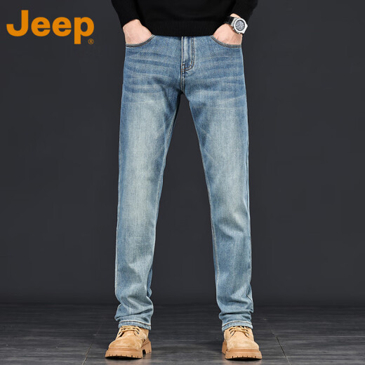 
JEEP Jeep American casual jeans men's 2025 new spring and summer wear-resistant pants washed and worn straight trousers blue P740MWN689 33 (145-155Jin[Jin equals 0.5 kg])