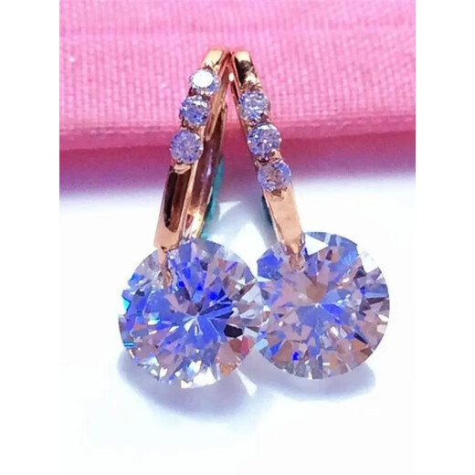 KZD Old Phoenix Gold Store New Russian 60 Points Stone Earrings Plated with 18K Gold Rose Gold Women's Korean Fashion Zircon Earrings (Main Stone 60 Points) 585 Purple Gold One
