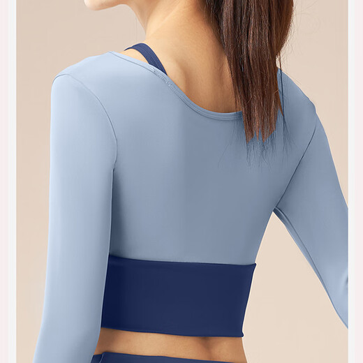 LULU CENTURY fake two-piece anti-exposure Pilates training suit for running, cycling and skipping, medium and high intensity yoga fitness clothes for women, gray lake blue + light frost blue S