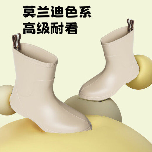 FOOTOPPO children's medium-tube rain boots girls fashion waterproof shoes boys simple rain boots rubber shoes water boots baby wear water shoes light brown 22
