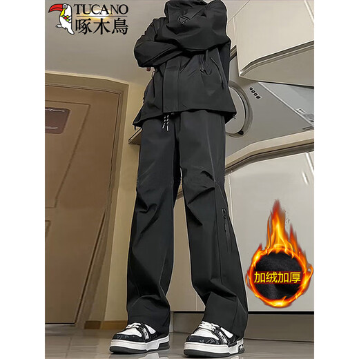 Woodpecker three-proof assault pants men's autumn and winter new outdoor windproof and waterproof mountaineering straight pants American functional overalls A980 black plus velvet style 2XL recommended 150-165 Jin Jin equals 0.5 kg