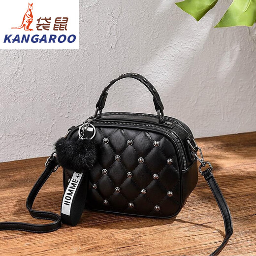 袋鼠（KANGAROO）斜挎小包包女2024时尚复古单肩包铆钉双层手提小方包 753# 米白