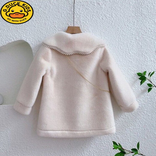 G.DUCKKIDS Girls' Mink Velvet Coat 2024 New Winter Girls Thickened Fur All-in-One Coat Children's Horn Button Wool Sweater Milky White Mink Velvet Coat 150 Height 140-145cm 11-12 years old