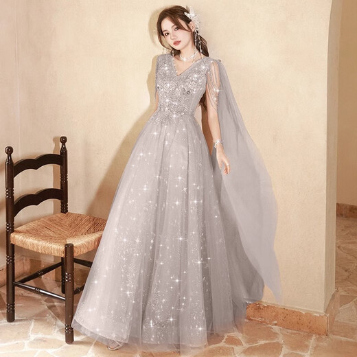 Yimimei 18-year-old high school student adult dress female high-end princess dress large size banquet sequin birthday party summer long dress XS